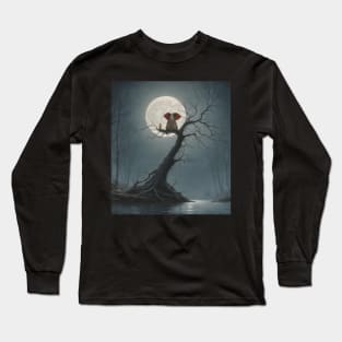 elephant and dog sitting on a tree and looking at the moon Long Sleeve T-Shirt